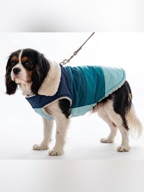 Pup Crew Teal Navy Sherpa-Lined Pet Dog Puppy Coat Size Large